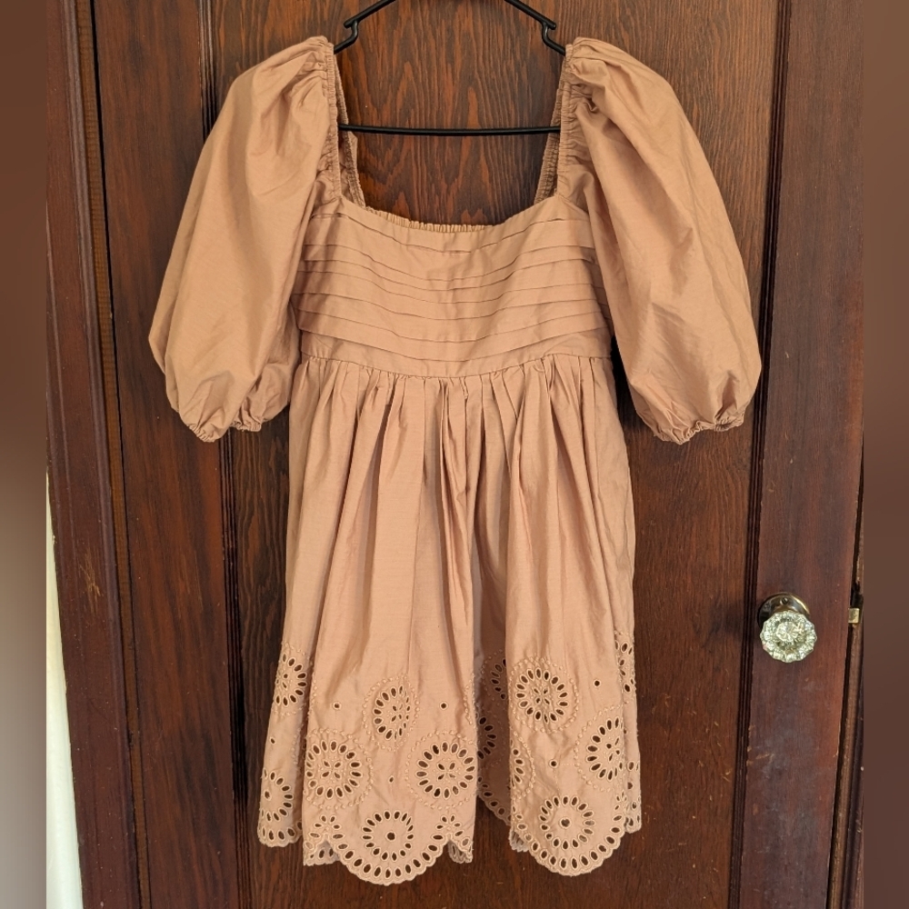 Abercrombie & Fitch Emerson Chiffon Puffed Sleeve Brown Mini Dress Size Small - Picture 1 of 9